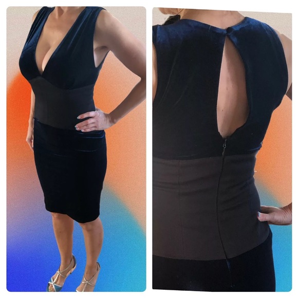 Bebe Blue Velvet deep v neck sexy midi dress XS - Picture 2 of 8